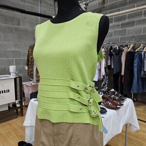 Y2K Vintage Green Buckle Accent Ribbed Tank Top